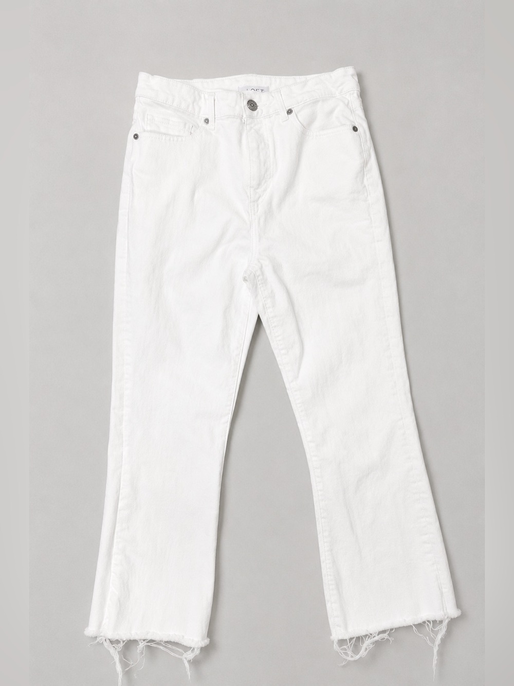LOFT High Waist Kick Crop Jeans White Raw Hem Cropped Flare Denim Size 27/4